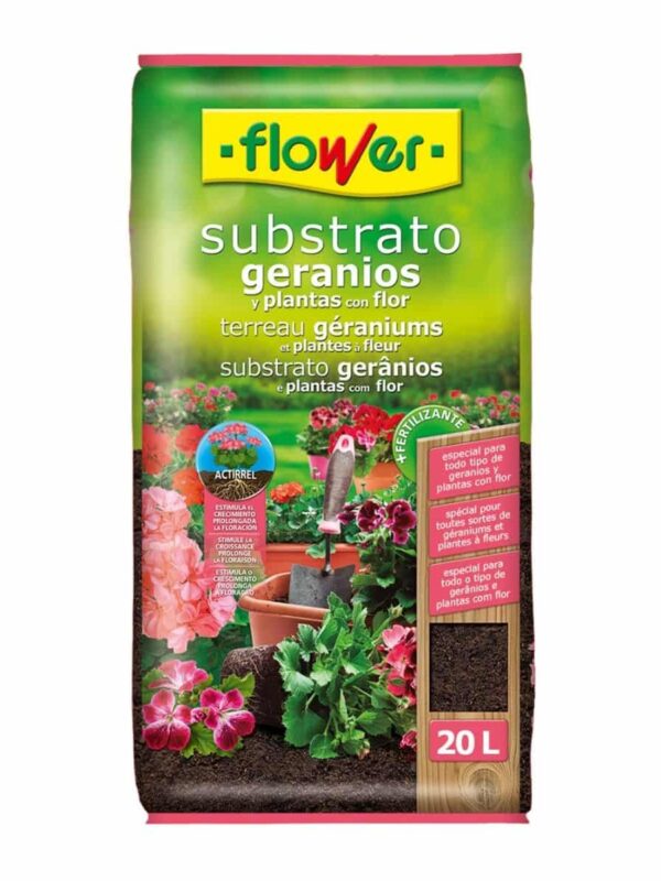 FLOWER Substrato geranios y plantas en flor con fertilizante 20L